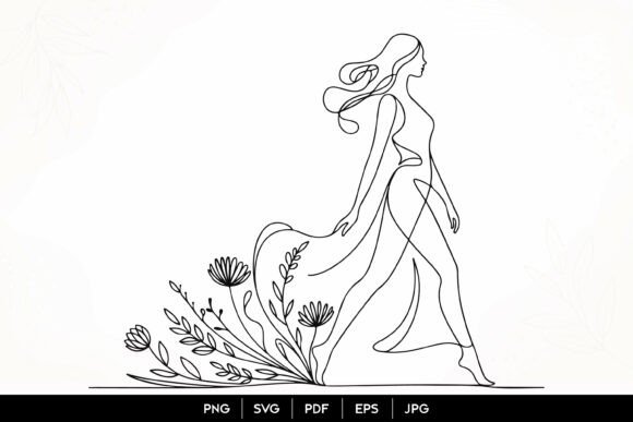 Download Elegant Floral Woman Line Art SVG - Premium Resources