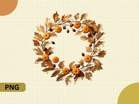 Download Fall Wreath Golden Leaves Pumpkins Png - Fall wreath Collection