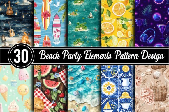 Download Beach Party Elements Pattern Design - Beach party elements Collection